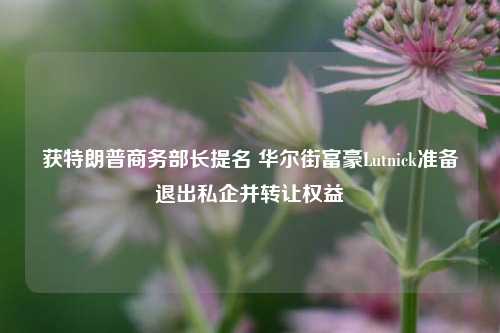 获特朗普商务部长提名 华尔街富豪Lutnick准备退出私企并转让权益